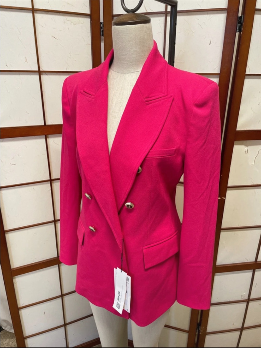 Zara Double-Breasted Fuchsia Blazer with Gold Buttons